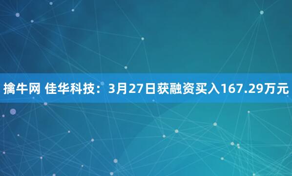 擒牛网 佳华科技：3月27日获融资买入167.29万元